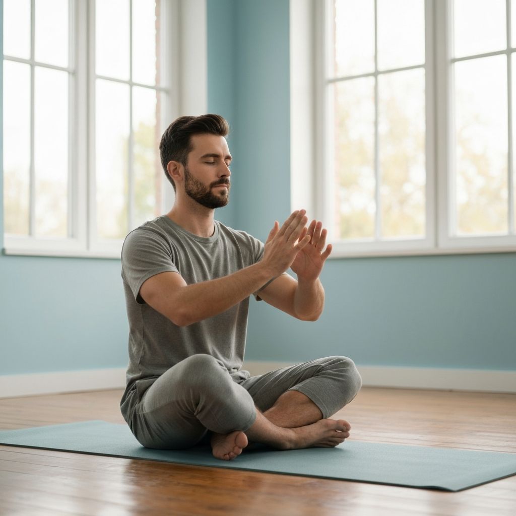 Man practicing breathing techniques